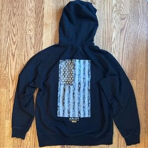 Ariat Rebar Men’s Black reflective Full Zip Hoodie M American Flag Outdoors USA